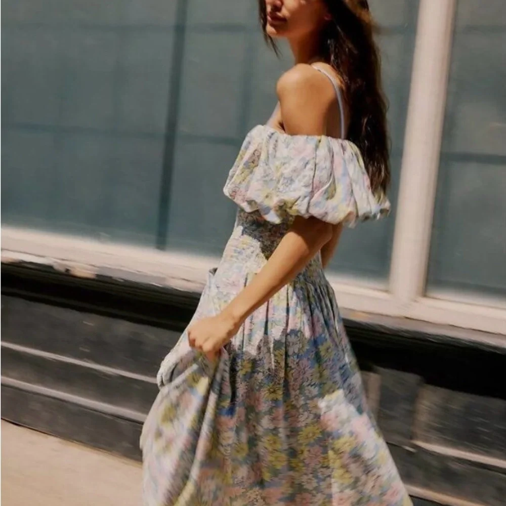 Free People Lewis Smocked Floral Maxi Dress – NWOT Size S Romantic Boho - Picture 2 of 8